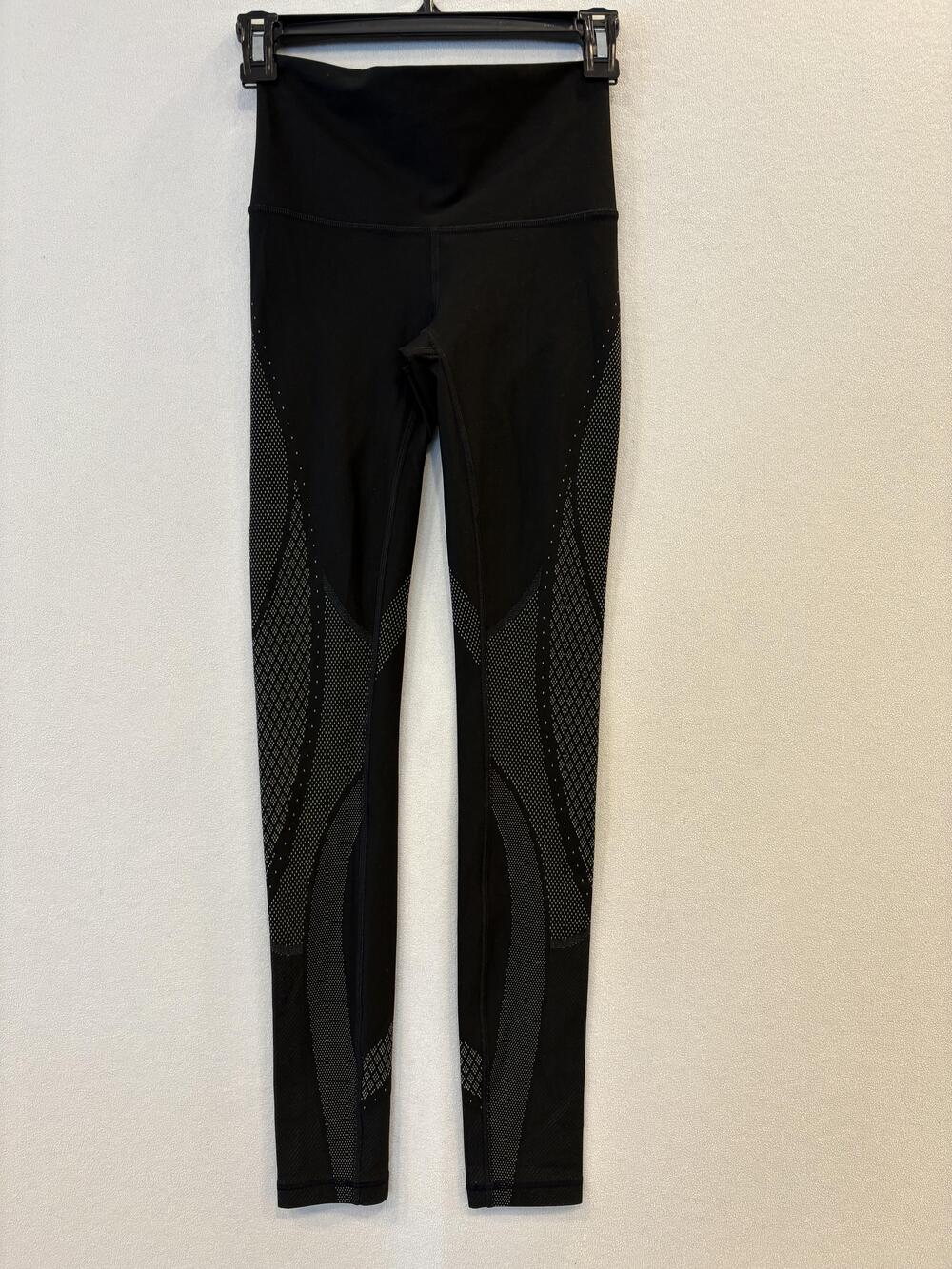 Lululemon Leggings Womens 4 Black High Rise Geometric Knit Ankle Yoga Pants